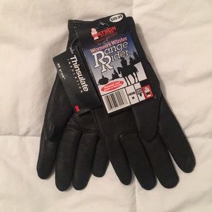 Black leather gloves